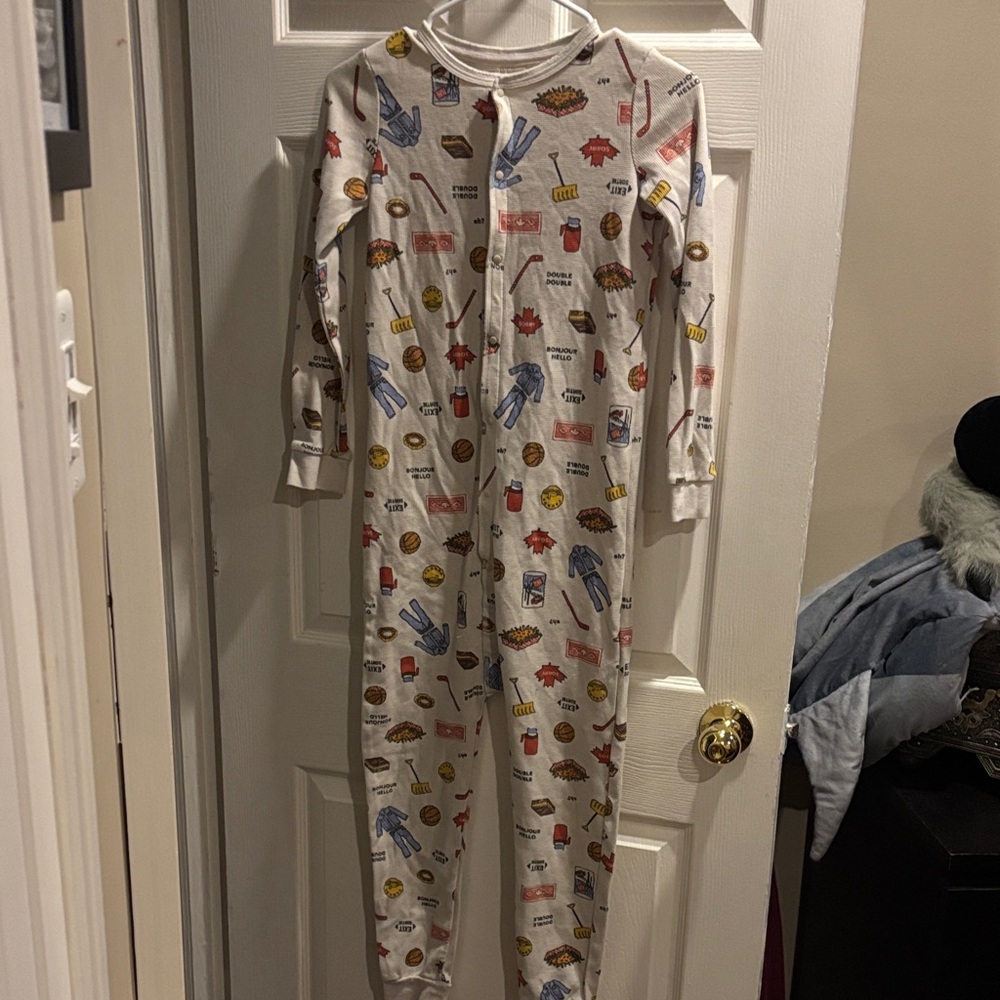 Arborist Canadiana Cream Footie Pajamas with Red, Blue and Yellow Prints
